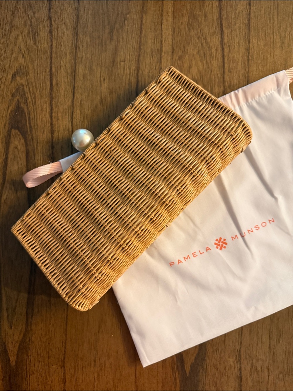 The Pearl Woven Straw Clutch in Natural Pamela Munson